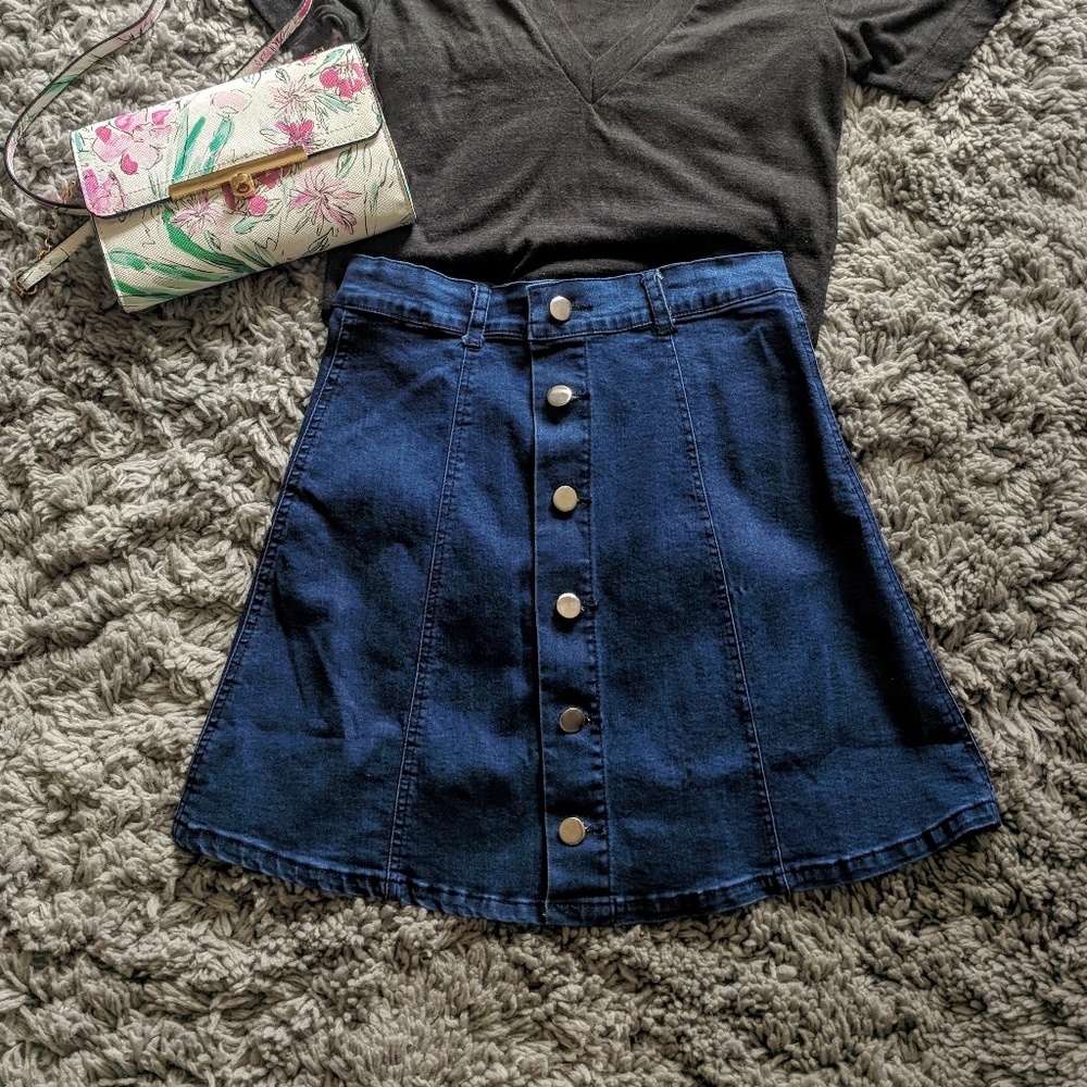 Button up denim skirt